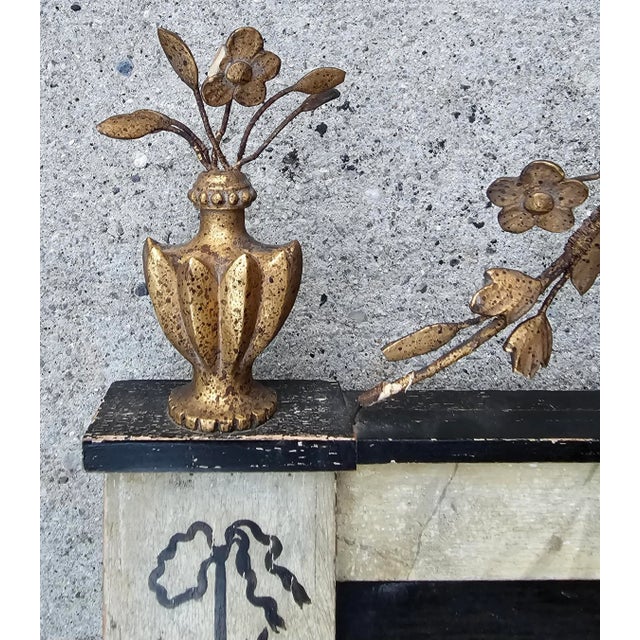 19th Century Antique 19th Century Continental Gilt Pier Mirror With Flower Basket Crest & Faux Marbleized Pilasters For Sale - Image 5 of 12