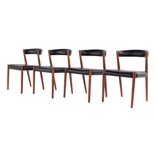 Danish Teak Dining Chairs in Black Skai, 1960s, Set of 4 For Sale