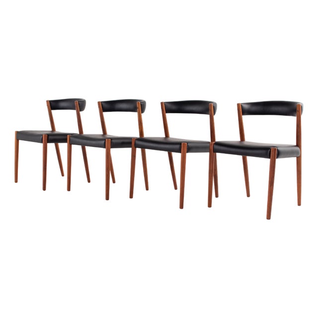 Danish Teak Dining Chairs in Black Skai, 1960s, Set of 4 For Sale