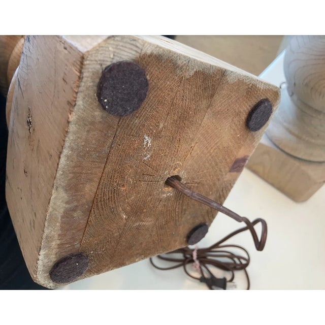 1960s Pine Architectural Table Lamps - a Pair For Sale In Chicago - Image 6 of 7