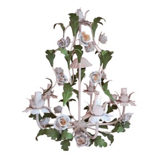Porcelain Floral Roses Flower Chandelier, 1950s For Sale