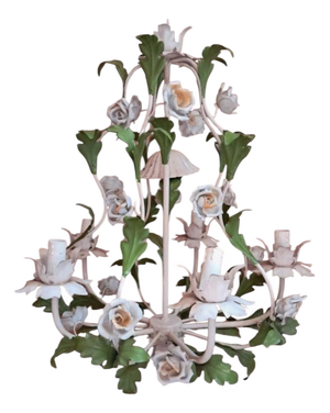 Porcelain Floral Roses Flower Chandelier, 1950s