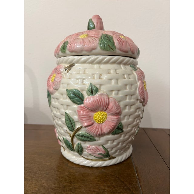 Farmhouse Late 20th Century Francisan Ware Desert Rose Basket Weave Canister For Sale - Image 3 of 7