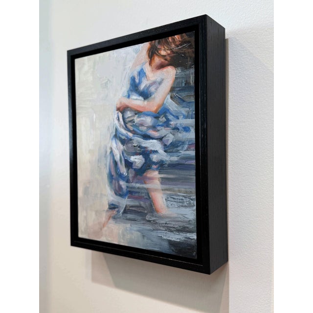 Sweet Struggle by Michelle Jader | Oil on board Figure of a woman in motion with flowing fabric. For Sale - Image 4 of 5