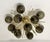 Italian sputnik flush mount with smoky Murano glass globes mounted on solid brass frame in lacquered polished brass finish...