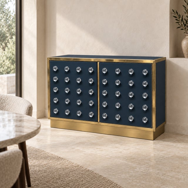 Blue Navy Murano Glass Sphere Dry Bar on Brass Plinth from Justfurnituress SRL For Sale - Image 8 of 10
