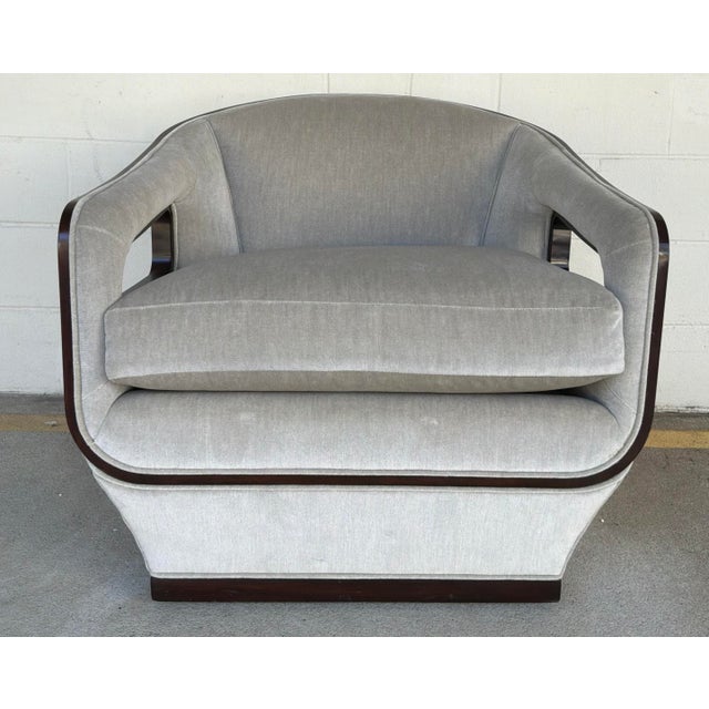 Theodore Alexander Theodore Alexander Mid-Century Modern Style Gray Velvet M. Bremen Swivel Chair For Sale - Image 4 of 7