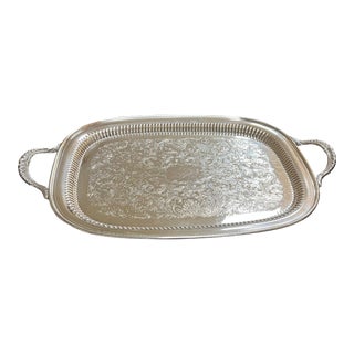Vintage Triangular Silverplate Tray Guilderaft by Fb Rogers For Sale