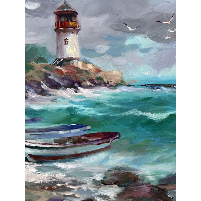 Oil Painting on the Lighthouse Shore Before the Storm Yuriy Suprunchuk For Sale - Image 10 of 11