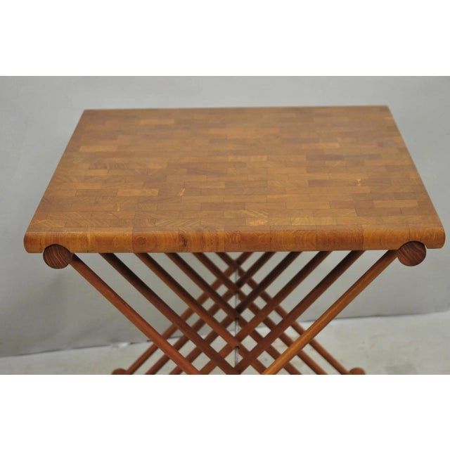 Mid Century Danish Modern Mandalay Teak Folding Campaign Style Side Tables Pair For Sale - Image 12 of 18