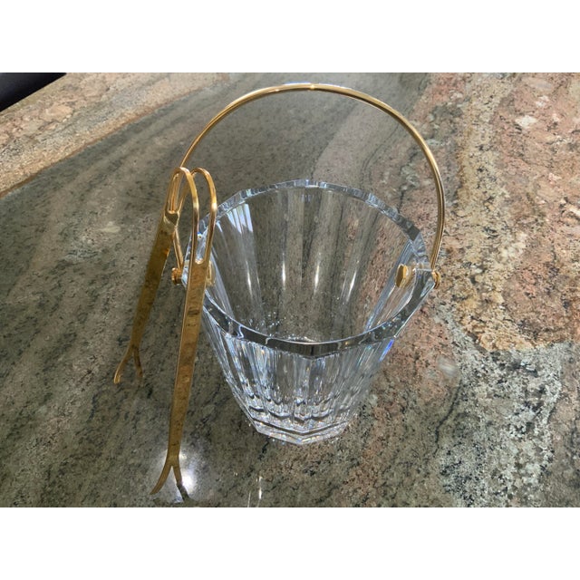 Art Deco Vintage Baccarat Crystal Ice Bucket With Gold-Tone Handle & Tongs For Sale - Image 3 of 4