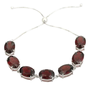 Classic Oval Cut Red Garnet Adjustable Bolo Bracelet Set in 925 Silver