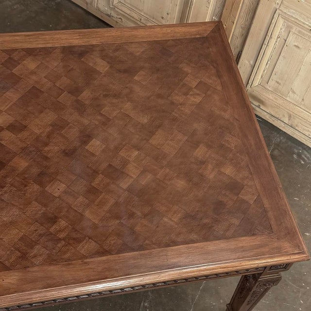 French Louis XVI Style Walnut Dining Table With Parquetry Top For Sale - Image 18 of 18