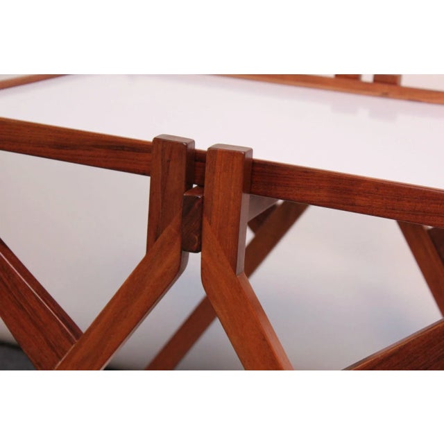 Brown Italian Modernist Two-Tier Walnut Bar Cart/Trolley on Casters For Sale - Image 8 of 13