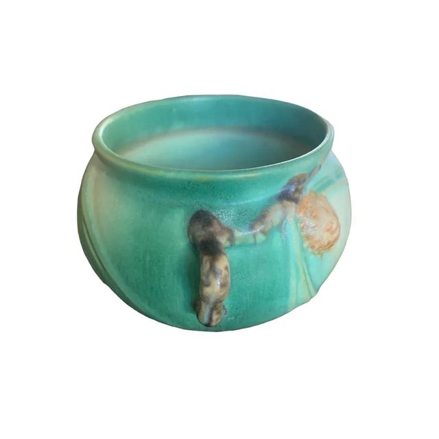 Art Deco 1930s Jardiniere Green Roseville Pinecone Vase For Sale - Image 3 of 12
