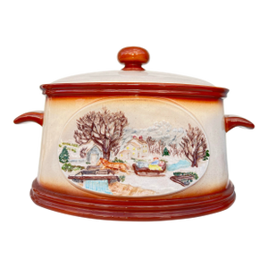 Vintage Ceramic Tureen or Jar With Winter Scene by Hersey