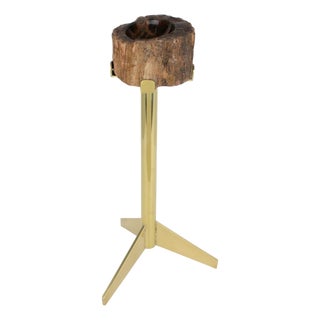Mid-Century Brass and Petrified Wood Ashtray Vide Poche Side Table, circa 1960 For Sale