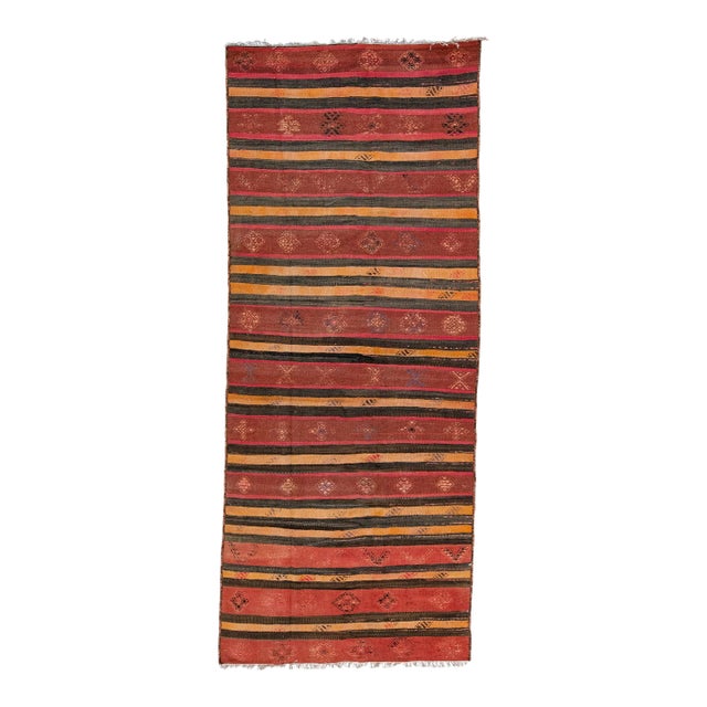 Mid-20th Century Turkish Kilim Red Handmade Tribal Wool Rug For Sale
