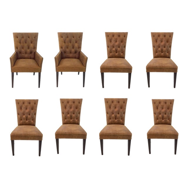 Vintage Style Leather Tufted Rust Brown Transitional Dining Chairs