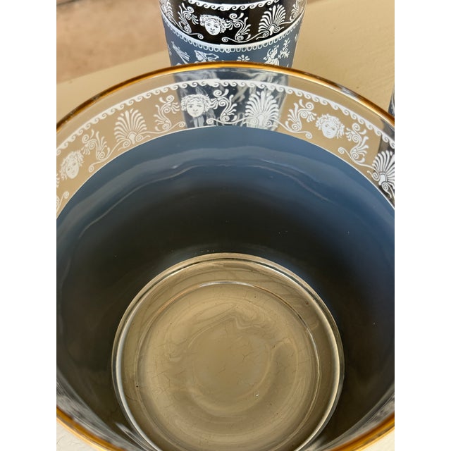 Vintage Jeannette Glass “Blue Corinthian Hellenic” Ice Bucket With Tumblers, Mid-20th Century – Set of 7 For Sale - Image 10 of 12