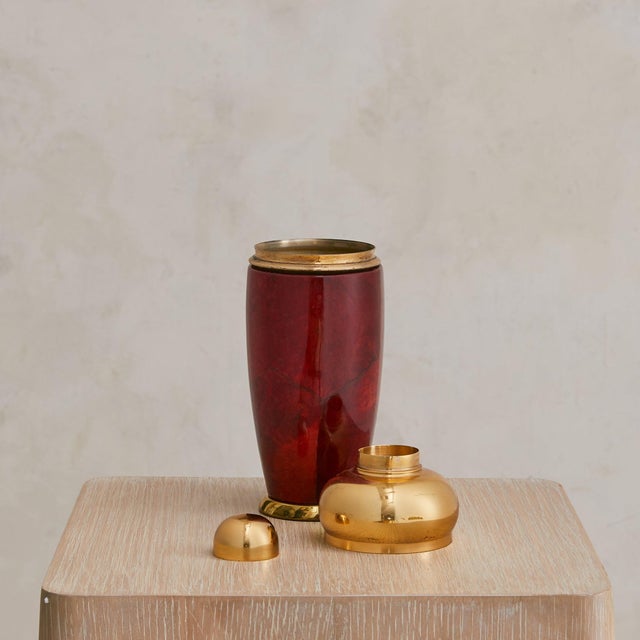 Aldo Tura Italian Red Goatskin Parchment Cocktail Set by Aldo Tura for Macabo, 1960s For Sale - Image 4 of 7