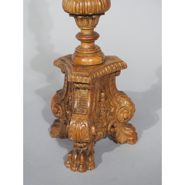 French 19th Century French Louis XIV Style Carved Wooden Candlestick Lamp For Sale - Image 3 of 17