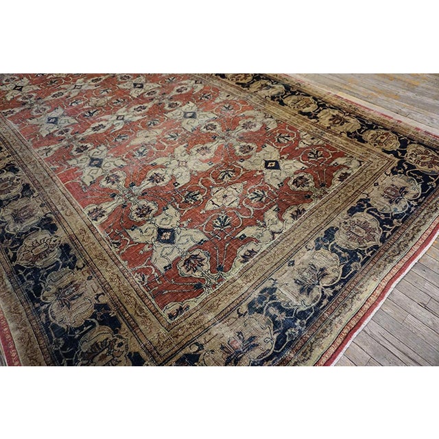 Textile Red Rust Background Color With Herati Design Antique Persian Tabriz Haji Jalili Rug For Sale - Image 7 of 7