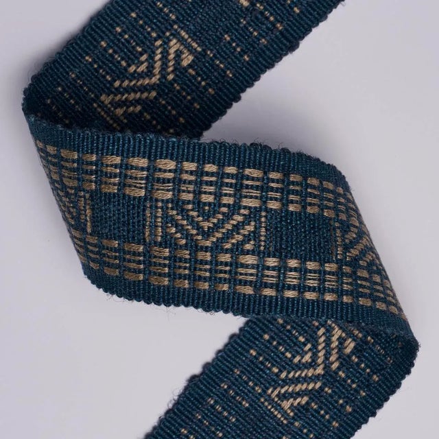 Contemporary SAMPLE - Schumacher Nael Linen Cotton Tape In Indigo For Sale - Image 3 of 3