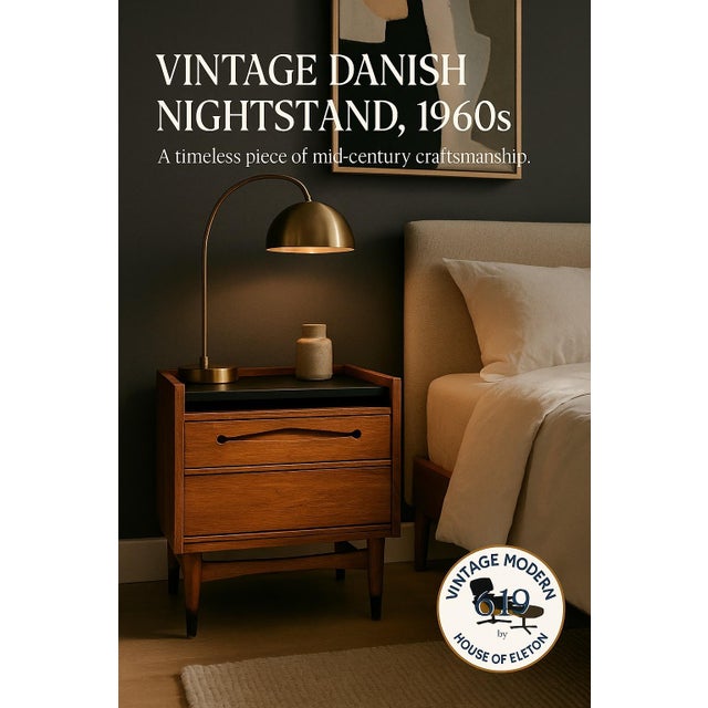 Authentic Danish Modern nightstand from Bassett Furniture’s Denmark line, produced in Denmark and stamped 1965. This...