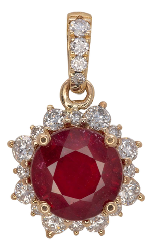 1.9Ct Madagascar Ruby Pendant With Natural Diamond Accent: Solid 14k Gold, 6.5mm