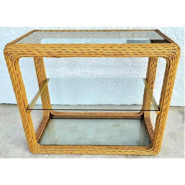 Wood 1970's Twisted Pencil Reed Bamboo Rattan Console Table Dry Bar For Sale - Image 7 of 7