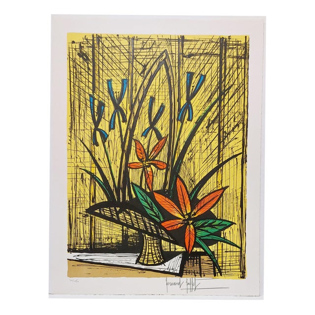 Bernard Buffet, Iris and Red Flowers Bouquet, 1990, Lithograph For Sale