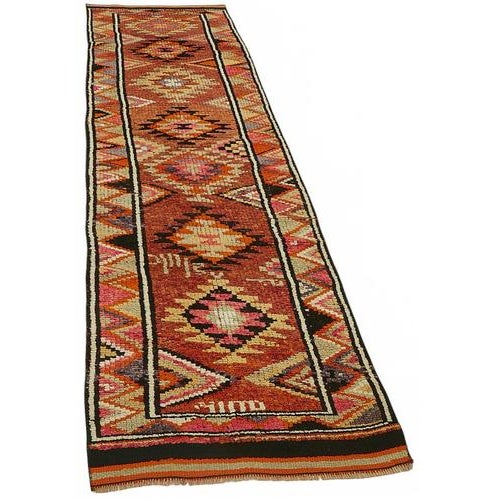 Textile Orange Bohemian Runner Rug For Sale - Image 7 of 7
