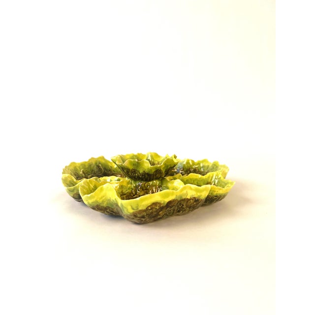 1950s Vintage 1950s Hedi Schoop Ruffled Edge Green Appetizer Dish With Dipper For Sale - Image 5 of 6