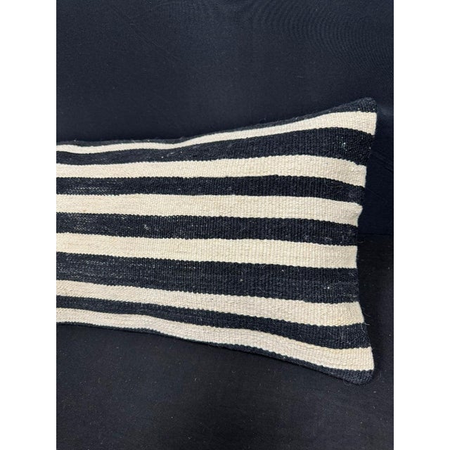 Turkish Hemp Pillow Cushion Natural Beige Black Cushion Cover 14x40 For Sale - Image 4 of 4