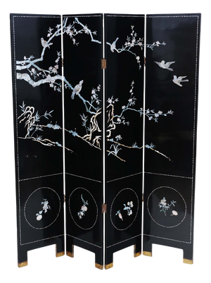 Large Antique Victorian Chinoiserie Black Lacquer Dressing Screen, 1900