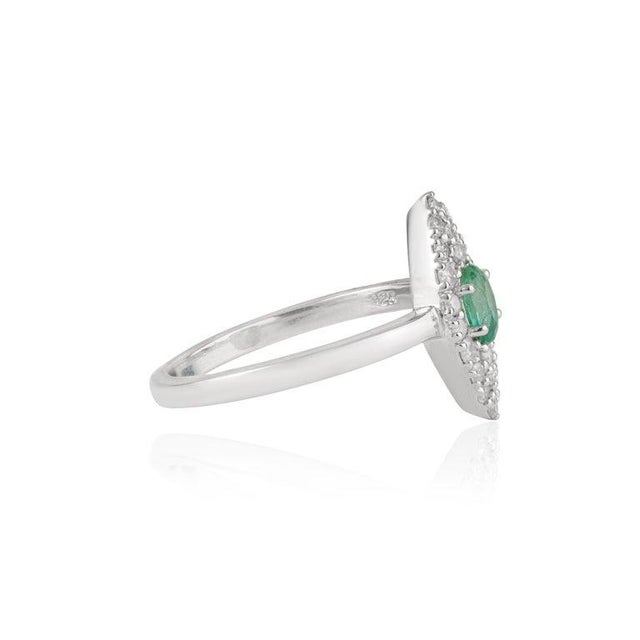 Not Yet Made - Made To Order Oval Cut Emerald & Diamond Pavé Cocktail Ring in 925 Sterling Silver, Size 7.5 For Sale - Image 5 of 15
