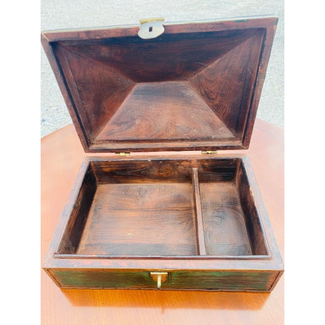 Brass Vintage Pyramid Shaped Brass Trimmed Dresser Box. For Sale - Image 8 of 11