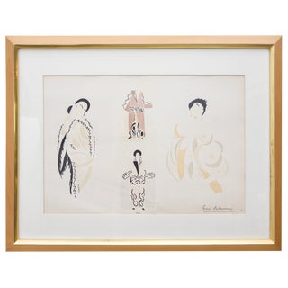 French Fashion Plate With Gouache by Sonia Delaunay For Sale