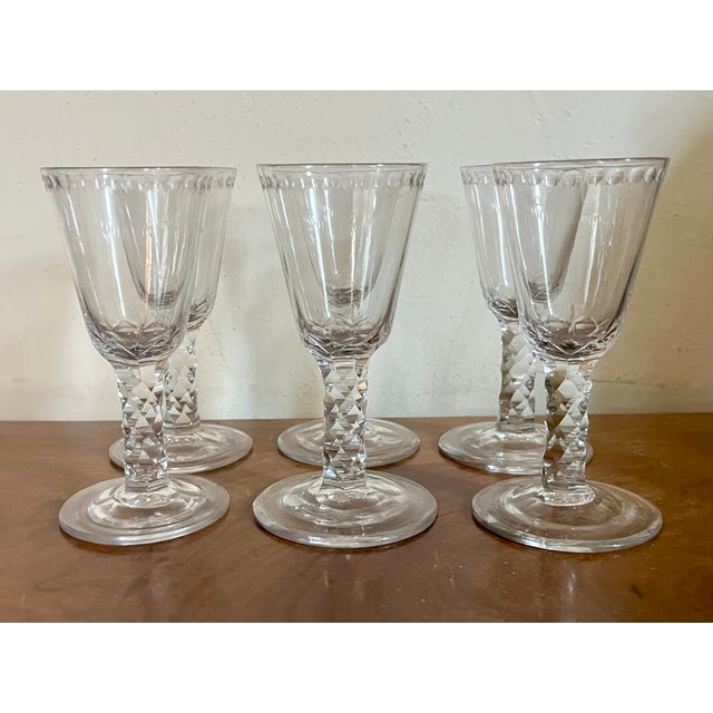Antique 19th Century English George III Anglo Irish Facet Cut Crystal Sherry Wine Glasses - Set of 6 For Sale - Image 12 of 18