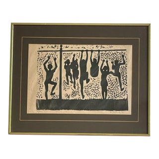 Modernist Urban 1973 Signed Retro Woodblock Print Etching Engraving Vintage For Sale