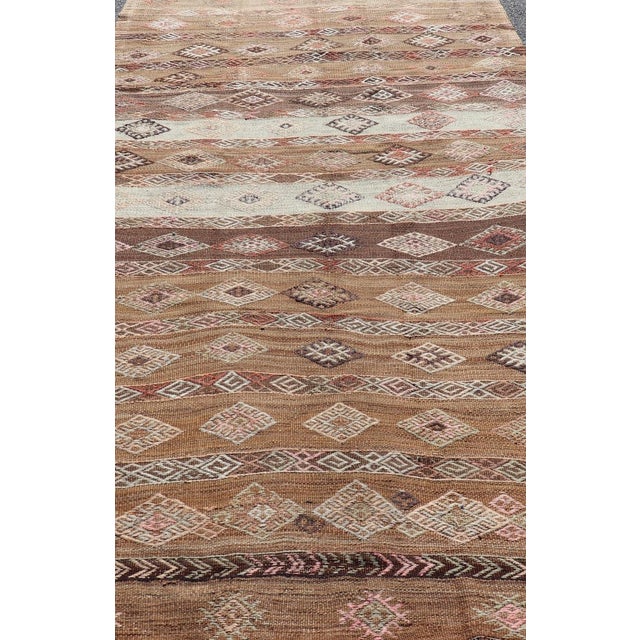 Mid 20th Century Vintage Turkish Embroidered Flatweave Rug Gallery With Striped Geometric Design For Sale - Image 5 of 12