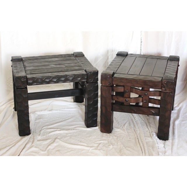 A Pair of 1970s Attributed to Null Knotty Pine Side Tables For Sale - Image 4 of 11