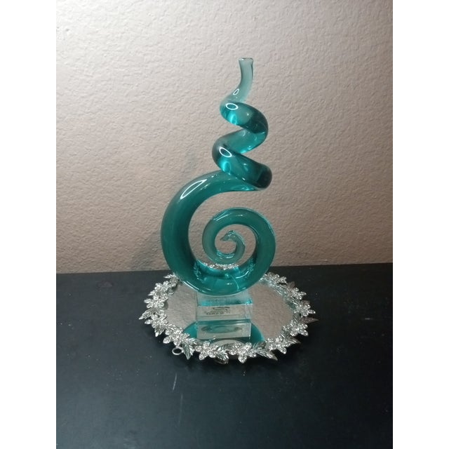 Exquisite Murano Italy Teal Art Glass Swirl Sculpture For Sale In Dallas - Image 6 of 6
