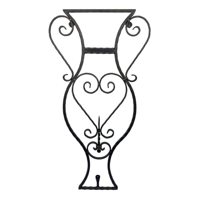 Hand-Forged Wrought Iron Vase Wall Art (Amphora Silhouette) Garden Wall Sculpture For Sale