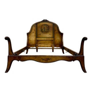 Antique Three Quarter Size French Louis XV Vernis Martin Style Bed For Sale