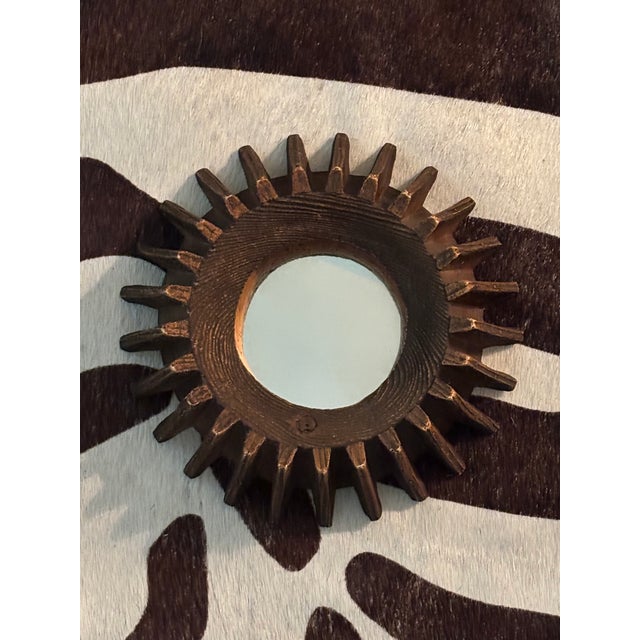 Antique Petite Scale Wooden Cog Mirror / Rustic Petite Scale Sunburst Mirror - Early 20th Century (Attributed) For Sale In Little Rock - Image 6 of 16