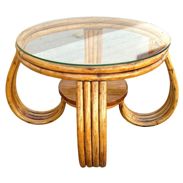 1940s Restored Rattan Three-Strand Loop Leg Coffee Table For Sale - Image 4 of 6