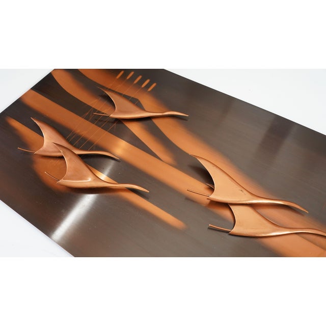 Copper Large Mid-Century Copper Wall Panel with Flying Birds and Sun, 1950s For Sale - Image 8 of 10