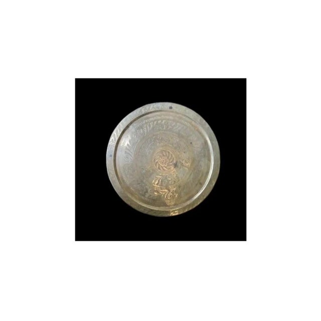 Metal 1940s Moroccan Brass Decorative Tray 11” Accent Plate For Sale - Image 7 of 8